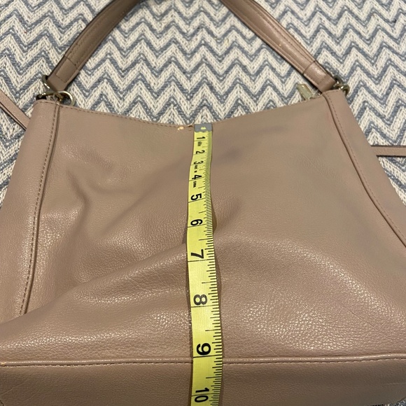 Anne Klein Light Taupe Faux Leather Shoulder Bag with Gold-Toned Hardware - Picture 12 of 13
